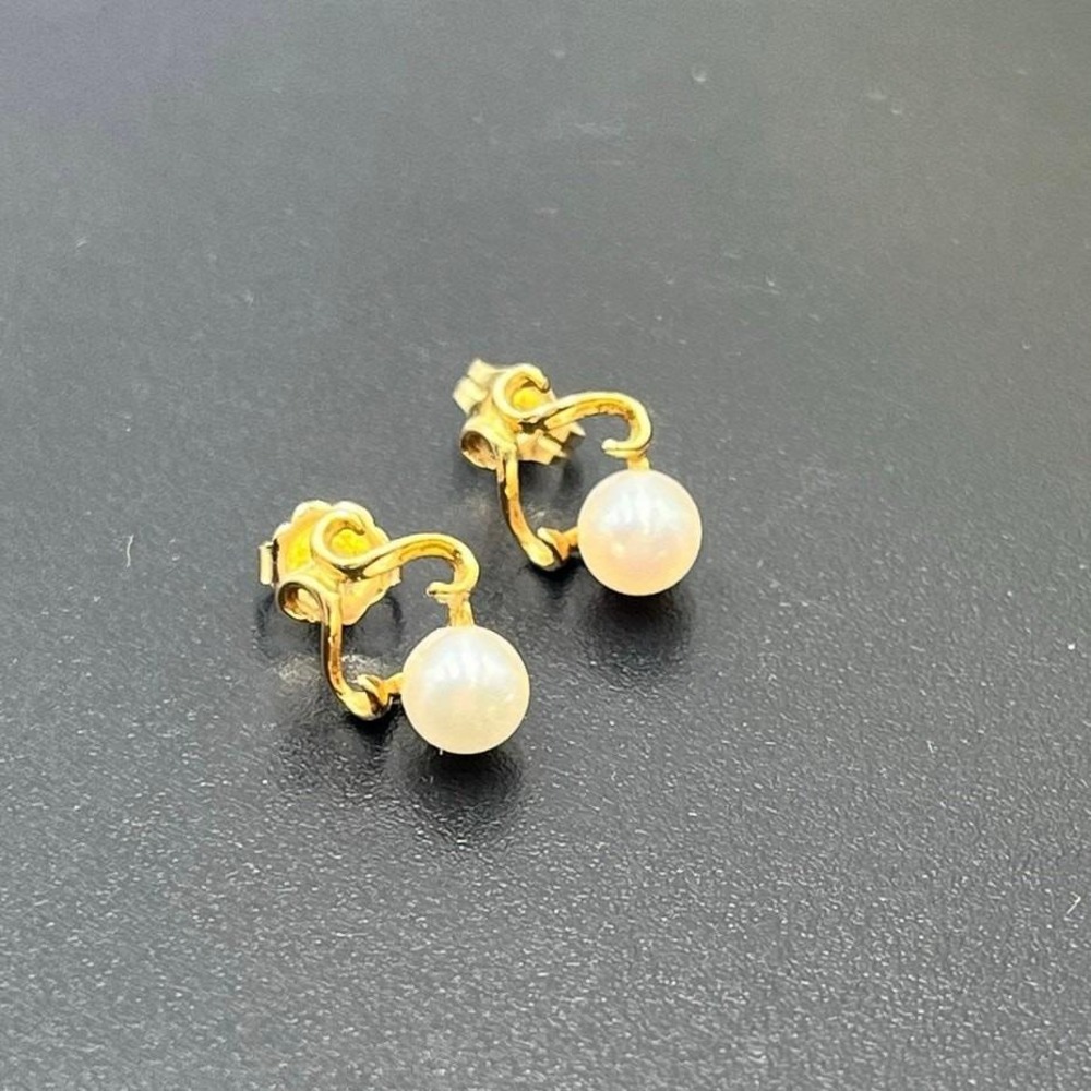 14K‎ Yellow Gold Off White Pearl Swirl Design 1.55g Signed Vintage Drop Earrings